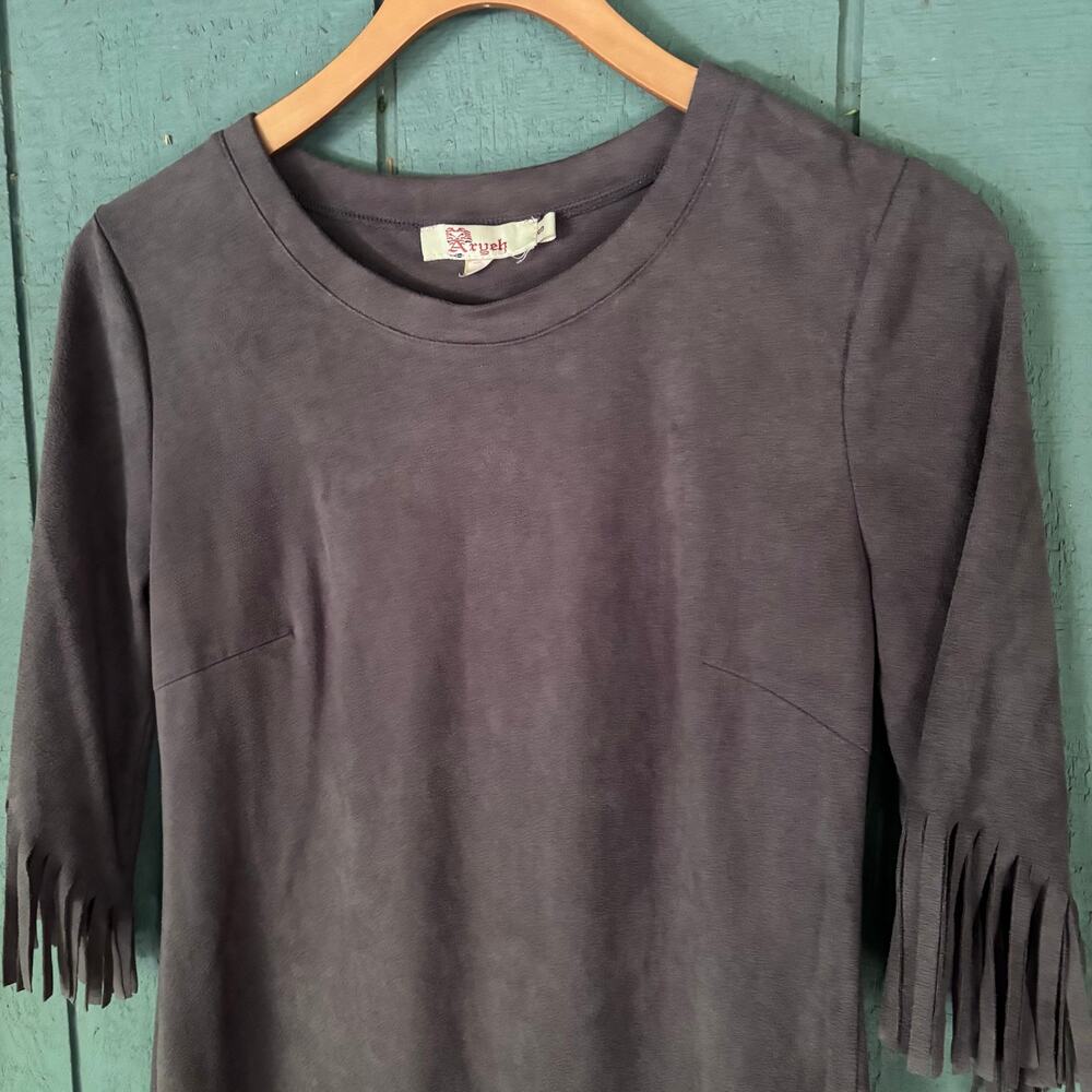 Aryeh Western Boho Faux Suede Fringe Mini Dress Size Small Festival Cowgirl - Picture 2 of 6